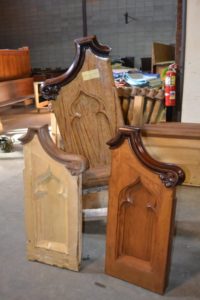 Samples of wooden church pew finishing options