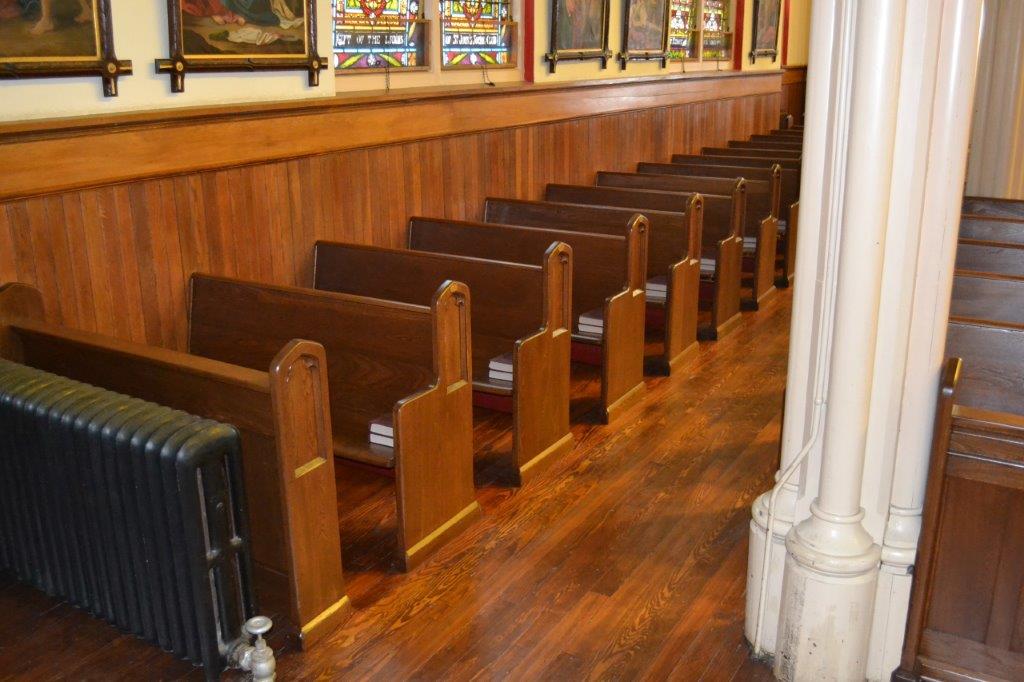 St. John Church in Goshen New York church pew restoration project