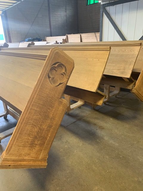 sage chapel pew refinishing project