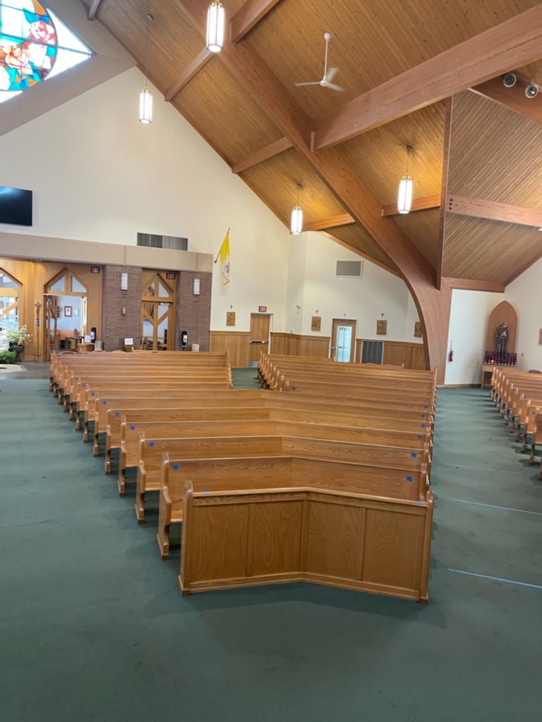 Church pews Before restoration St. Elizabeth's