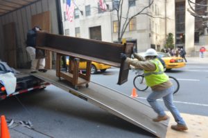 Church pew removal from St. Patrick's Cathedral