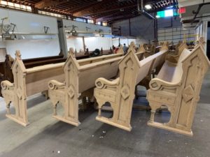 St. Joseph in Mishawaka church pew refinishing process