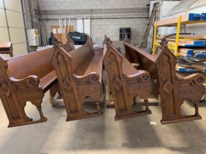 St. Joseph in Mishawaka church pew refinishing after