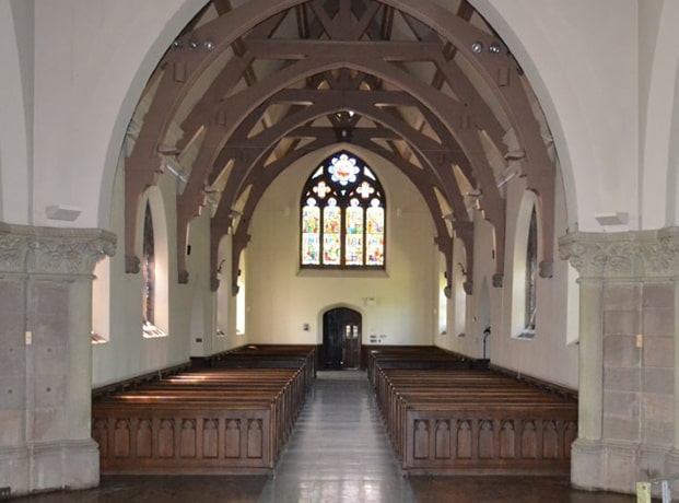 Inside view of Trinity Church pews