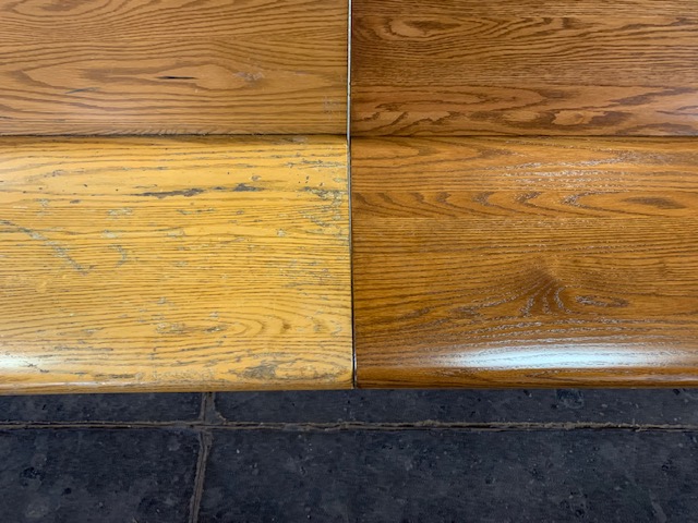 Church Pew Refinishing before and after